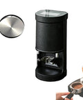 Pro Commercial Electric Coffee Tamper With Stepless Pressure Dial and Snappy One Touch Auto Tamping, black steel design.