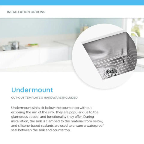 Undermount ADA1823 Single Bowl Stainless Steel Sink With Three Quarters Inch Radius Heavy Duty 18 Gauge 304 Construction