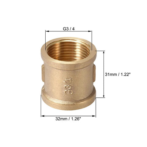 3/4 inch brass pipe connectors for plumbing with G female thread, gold tone, durable die-cast construction, 32mm x 31mm size
