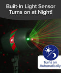Outdoor Holiday Laser Light Projector Set Of 2 With 9 Enhanced Modes, built-in light sensor, displaying red and green dots.