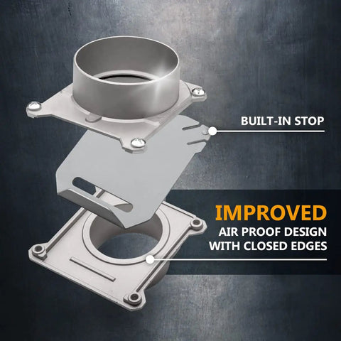 Exploded view of Two 4 Inch Aluminum Blast Gates With Anti Clog And Air Leak Seal For Dust Collection 2 Pack showing built-in stop feature