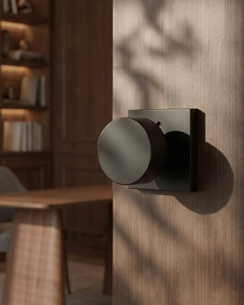 Rock Solid Matte Black Interior Door Knobs With A Slick Modern Finish Heavy Duty Privacy Latch Hardware Top Shelf Six Pack Set For Bedroom Remodeling Jobs on wooden door.