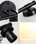 Close-up of Black 2 Light Vanity Light Over Mirror Wall Sconce with Milky White Frosted Glass Shades, UL Listed, E26 bulb detail