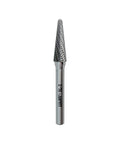 Double Cut Tungsten Carbide Burr Rotary File Three Eighths Inch Head And Quarter Inch Shank Fourteen Degree Taper Shape One Sixteenth Inch Cut Length For Deburring And Polishing Cast Iron Stainless Steel And Other Materials Rotary Tool Accessory - front view