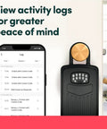 Smart Digital Key Lock Box With App Control And Bluetooth Remote Access showing activity logs on smartphone for monitoring access.