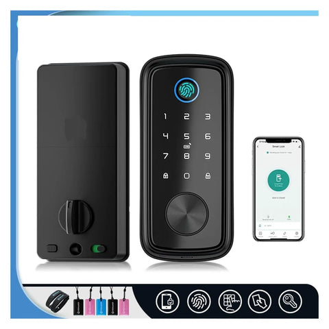 Rock Solid Wifi Smart Deadbolt Lock Loaded With Biometric Fingerprint Keypad Zigbee Hub And Mobile App Control For Bully Proof Front Door Security Zero Drama shown with mobile app.