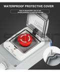 VEVEL metal push-button control box with red emergency button and waterproof lid, front view