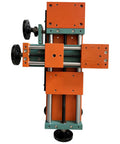 Top view of the EQCOTWEA Mini Wood Lathe Benchtop Turning Machine showing dual motors and rigid base for wood and plastic crafting.