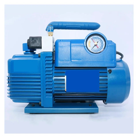 Kgkg 2l Rotary Vane Vacuum Pump For Ac R410a Repair, 7.2m3h Flow Rate, 250w Motor With Solenoid Valve, side view showing gauge and handle.