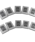 Solid Stainless Steel Wall Outlets Heavy Duty Ten Piece Electrical Sockets For Home And Office showcasing ten sleek stainless steel outlets.