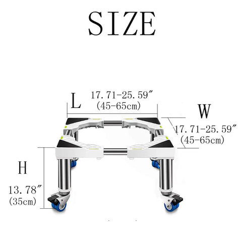 Hella Durable Adjustable Washing Machine Stand With Smooth Roll Wheels For Fridge Dryer Heavy Duty Stainless Steel dimensions 45-65cm