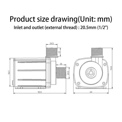 Product size drawing of Heavy Duty 3000L/h Submersible Water Pump With Automatic Control 12/24V DC showing dimensions in mm.