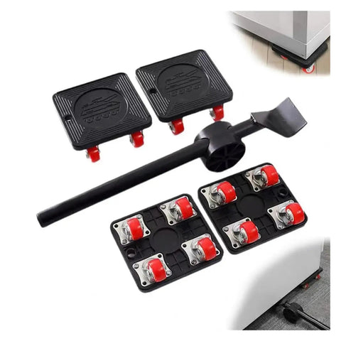 Five Piece Furniture Mover Set With Heavy Duty Appliance Sliders And Couch Lifters includes dolly, sliders, and hand tool for ease in movement.