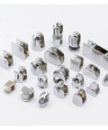Zinc Alloy Cabinet Shelf Clips 16 Pack Glass Clamp Holders And Wood Shelf Support Brackets displayed on white surface