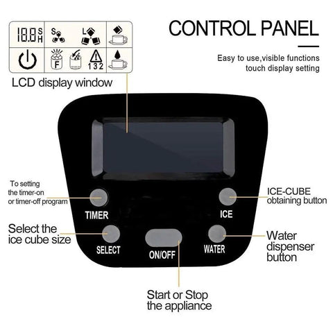 Control panel of Zero Drama Automatic Countertop Ice Machine with LCD display and functional buttons for easy operation.