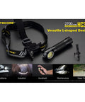 Beast Mode Headlamp Flashlight 2700 Lumens USB Rechargeable L Shape with headband and detachable mount on display