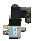 Robust Machine Tool Cooling Sprayer With Adjustable Flow Dial And Pressure Regulator, valve assembly with gauges for coolant and air control.