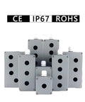 Rugged explosion-proof control station box 6-hole 22mm IP67 aluminum for industrial electric power control, secure cable entry.