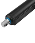 Side view of 24V heavy-duty linear actuator with black housing, stainless steel shaft and blue seal