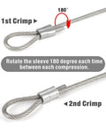Wire Rope Crimping Tool For Aluminum Oval Sleeves And Ferrules, Heavy Duty Swaging Kit showing crimping process with rotation.