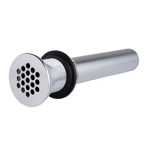 Boss Grade Chrome Grid Drain Strainer Assembly For Bathroom Sink With CO Plug Zero Overflow Design Built From Rust Proof Stainless Steel. Silver finish with multiple drainage holes.