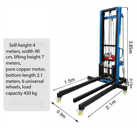 Tough As Nails Heavy Duty Steel Mobile Lift Platform With Big Rolling Casters For Hauling HVAC Duct Cold Storage Panels And Brick Loads On The Job Site Real Quick And Solid, dimensions 4m height, 7m lift.