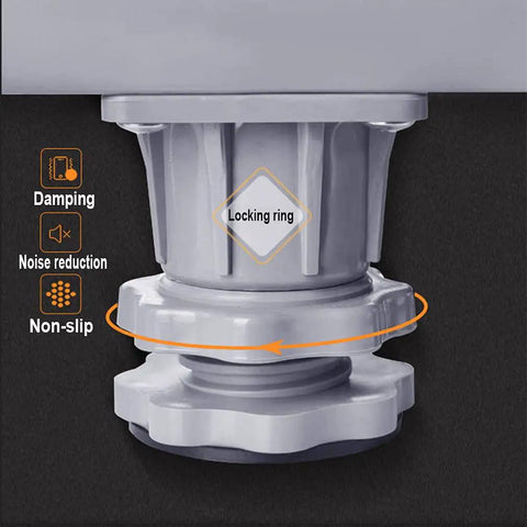 Close-up of locking ring on Rock Solid Heavy Duty Adjustable Washing Machine Base featuring non-slip design and noise reduction.