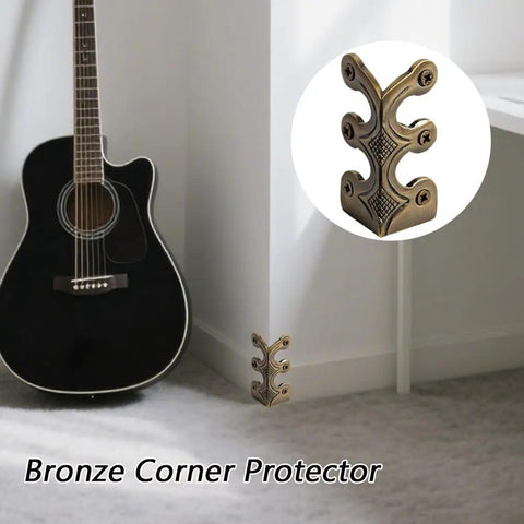 Top Shelf Solid Brass Baseboard Corner Guards For Walls And Skirting Boards, Vintage Bronze Edge Protectors For Furniture And Door Frames, Built Tough Rustproof Wall Bumpers With Screws Included on corner near guitar.