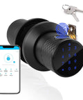 Smart Fingerprint Door Knob With Tuya App Control 4 In 1 Unlock Fingerprint, Password, Mechanical Key, Bluetooth App Access