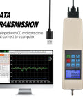 Digital Force Gauge 100N Capacity Handheld Dynamometer For Push Pull Testing With USB Data Output 3 Units N Kgf Lbf 447 Test Storage Auto Peak Modes High Resolution Sensor Easy Data Export, USB cable and PC graph