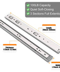 20 Inch Soft Close Drawer Slides Two Pairs Beefy Heavy Duty Side Bottom Mount Rails Ball Bearing for Kitchen Cabinets
