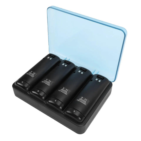 Remote Battery Charger 4 In 1 Charging Station With 4x 2800mAh NiMH Rechargeable Batteries and translucent lid open