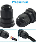 20 Pack Nylon Cable Glands IP68 One Quarter Inch NPT Adjustable Pass Through Cord Grip Gland Connectors With Gaskets Black