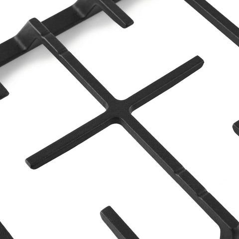 Close-up of cast iron side grate replacement for gas range, sturdy cross bars, fits NX58H9500WS NX58H5600SS and more stove parts.