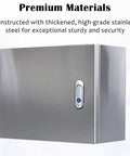 Heavy Duty Stainless Steel Electrical Junction Box Enclosure For Factories And Workshops Shop Floor Ready With Durable Metal Lock Industrial Grade Safe Chest 18x30x6 Inches, front view