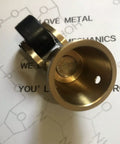 Boss Level Solid Brass Furniture Caster cup base with black rubber wheel, showcasing antique polished design and heavy-duty construction.
