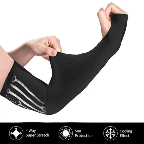 Premium Ice Silk Cooling Arm Sleeves With Classic American Flag Design delivering sun protection and cooling effect during use.