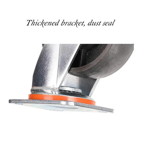 Thickened bracket and dust seal detail of Four Pack Heavy Duty Cast Iron Caster Wheels Built Tough For Real World Heavy Lifting.
