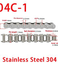 Durable 304 Stainless Steel Short Pitch Roller Chain, One Piece Industrial Drive Equipment Transmission Component, Reliable 1.5 Meter Power Link For Tough Machinery Jobs showing dimensions.