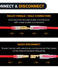 3.9mm Bullet Connectors Set For 22-16 AWG Wire, Brass Male And Female Terminals With Insulation Sleeves in connected and disconnected views