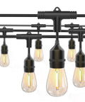 200 Ft Outdoor String Lights Waterproof And Shatterproof For Patio Balcony Cafe Bar Vintage Ambience Cozy Vibe Romantic Decor With Warm Glow For Indoor And Outdoor Parties And Events, featuring filament bulbs and black sockets.