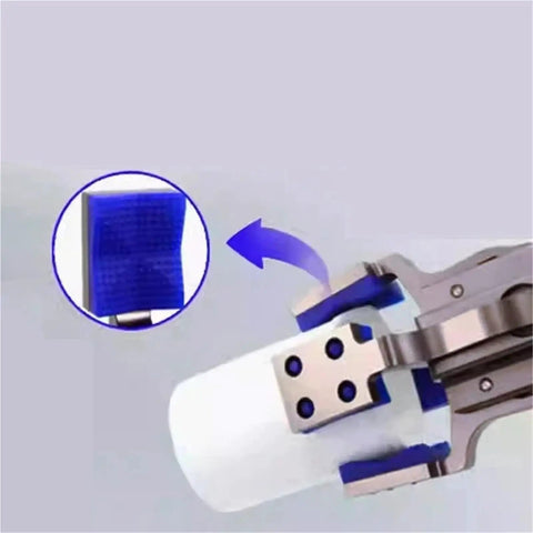 Close-up of High Precision Pneumatic Fixture Cylinder With Four Claw Clamps And Sensor Switch Mechanical Arm Gripper Finger Cylinder
