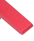 Close-up of Heavy Duty Woodworking T Track Hold Down Clamp Adjust Chute in sturdy red aluminum for workbench use.