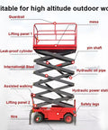 Rock Solid Walk Behind Scissor Lift Aerial Work Platform Hydraulic Lift Table Featuring 500 Kilogram Capacity And 6.8 Meter Reach With 79 By 37 Inch Deck view showing lift details.