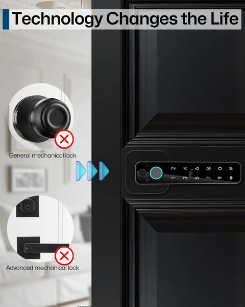 Straight Up Game Changer Featuring Five In One Smart Fingerprint Door Lock With Keyless Entry Digital Knob For Zero Hassle Quick Biometric Access And Rock Solid Family Security Any Day displayed beside traditional locks.