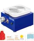 Awesome Mini Pottery Wheel Kit For Kids And Beginners with two turntables 2.6in and 3.9in, 30W motor, tools, apron shown.
