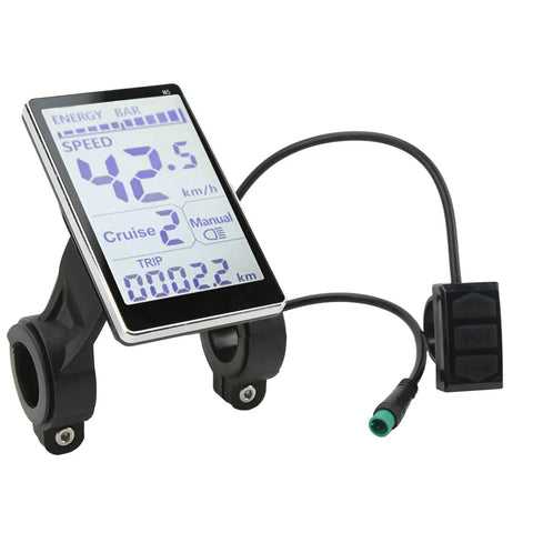 Dope LCD Display Meter for Electric Bikes 24V 36V 48V 60V, Five Pin M5 Panel Meter on handlebars with speed and distance readouts