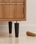Conical Furniture Leg With M8 Thread Durable PP Plastic And Metal Replacement for cabinets, shown installed, side view, 5.9 by 2.2 inches