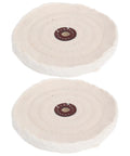 Must-Have 2pc Cotton Buffing Wheels For Bench Grinder With 12mm Arbor Hole To Smash Metal Mirror Finishes And Polish Watches Perfectly For Pro Shop Or DIY Hustle In Beige - close-up view of the two beige cotton wheels.