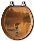 Oak Veneer Round Toilet Seat With Outdoor Stone Island Loon Print Durable Pigment Ink Finish Ships Fully Assembled